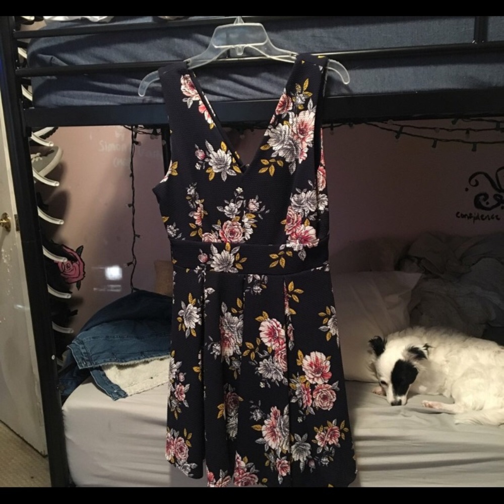 Navy and floral midi spring dress